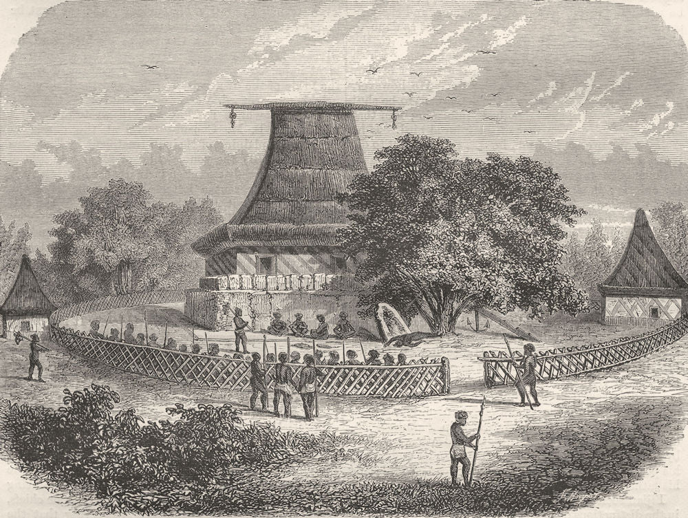 FIJI. Fijian Temple & Cannibalism 1870 old antique vintage print picture